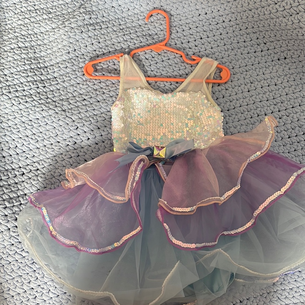 Blue and purple tutu dress with white iridescent sequins
